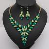 imageCSY Elegant Womens Wedding Jewelry Sets Flower Leaf Marquise Crystal Bridal Statement Necklace Dangle Earrings Set for Bridegreengold tone