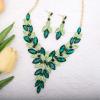 imageCSY Elegant Womens Wedding Jewelry Sets Flower Leaf Marquise Crystal Bridal Statement Necklace Dangle Earrings Set for Bridegreengold tone