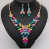imageCSY Elegant Womens Wedding Jewelry Sets Flower Leaf Marquise Crystal Bridal Statement Necklace Dangle Earrings Set for Bridemulticolourgold tone