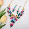 imageCSY Elegant Womens Wedding Jewelry Sets Flower Leaf Marquise Crystal Bridal Statement Necklace Dangle Earrings Set for Bridemulticolourgold tone
