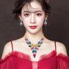 imageCSY Elegant Womens Wedding Jewelry Sets Flower Leaf Marquise Crystal Bridal Statement Necklace Dangle Earrings Set for Bridemulticolourgold tone