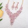 imageCSY Elegant Womens Wedding Jewelry Sets Flower Leaf Marquise Crystal Bridal Statement Necklace Dangle Earrings Set for Bridepink crystalgold tone