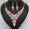 imageCSY Elegant Womens Wedding Jewelry Sets Flower Leaf Marquise Crystal Bridal Statement Necklace Dangle Earrings Set for Bridepink crystalgold tone