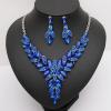 imageCSY Elegant Womens Wedding Jewelry Sets Flower Leaf Marquise Crystal Bridal Statement Necklace Dangle Earrings Set for Brideroyal blueplatinum tone