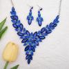 imageCSY Elegant Womens Wedding Jewelry Sets Flower Leaf Marquise Crystal Bridal Statement Necklace Dangle Earrings Set for Brideroyal blueplatinum tone