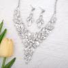 imageCSY Elegant Womens Wedding Jewelry Sets Flower Leaf Marquise Crystal Bridal Statement Necklace Dangle Earrings Set for Bridewhite crystalplatinum tone