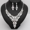 imageCSY Elegant Womens Wedding Jewelry Sets Flower Leaf Marquise Crystal Bridal Statement Necklace Dangle Earrings Set for Bridewhite crystalplatinum tone