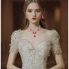 imageCSY Womens Elegant Bridal Necklace Earrings Stretch Bangle Set for Bride Bridesmaid Wedding Costume Jewelry Sets red crystal