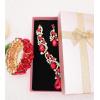 imageCSY Womens Elegant Bridal Necklace Earrings Stretch Bangle Set for Bride Bridesmaid Wedding Costume Jewelry Sets red crystal