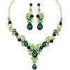 imageCSY Elegant Crystal Bridal Necklace Earrings Set Rhinestone Wedding Party Costume Jewelry Sets for Brides Bridesmaid WomenGreen