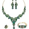 imageCSY Elegant Crystal Necklace Earrings Bracelet Ring Bridal Wedding Party Costume Jewelry Sets for Brides WomenEmerald Greengold tone