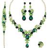 imageCSY Elegant Crystal Necklace Earrings Bracelet Ring Bridal Wedding Party Costume Jewelry Sets for Brides WomenGold PlatedGreen and White crystal