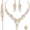 imageCSY Elegant Crystal Necklace Earrings Bracelet Ring Bridal Wedding Party Costume Jewelry Sets for Brides WomenIridescent AB Crystal  Gold tone