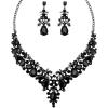 imageCSY Elegant Teardrop Crystal Wedding Jewelry Sets for Women Bridal Statement Necklace Earrings Bride Bridesmaid Costume Accessoriesblack