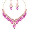 imageCSY Elegant Teardrop Crystal Wedding Jewelry Sets for Women Bridal Statement Necklace Earrings Bride Bridesmaid Costume Accessorieshot pink