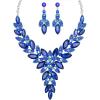 imageCSY Elegant Womens Wedding Jewelry Sets Flower Leaf Marquise Crystal Bridal Statement Necklace Dangle Earrings Set for Brideroyal blueplatinum tone