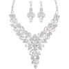 imageCSY Elegant Womens Wedding Jewelry Sets Flower Leaf Marquise Crystal Bridal Statement Necklace Dangle Earrings Set for Bridewhite crystalplatinum tone