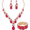 imageCSY Womens Elegant Bridal Necklace Earrings Stretch Bangle Set for Bride Bridesmaid Wedding Costume Jewelry Sets red crystal