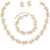 imageElegant Wedding Jewelry Sets Bridal Necklace Link Bracelet Earrings Sets Choker Necklace Prom Costume Accessories for Bridesmaid BrideStyle 5white pearlgold tone