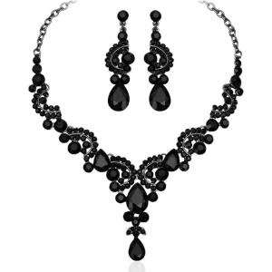 imageCSY Elegant Crystal Bridal Necklace Earrings Set Rhinestone Wedding Party Costume Jewelry Sets for Brides Bridesmaid WomenBlack crystal