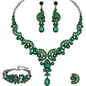 imageCSY Elegant Crystal Necklace Earrings Bracelet Ring Bridal Wedding Party Costume Jewelry Sets for Brides Womenemeraldblack tone