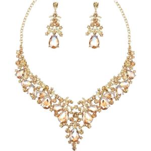 imageCSY Elegant Teardrop Crystal Wedding Jewelry Sets for Women Bridal Statement Necklace Earrings Bride Bridesmaid Costume Accessorieschampagne gold