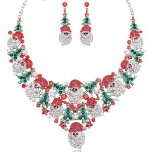 imageCute Christmas Necklace Statement Santa Claus Dangle Earrings Xmas Party Costume Jewelry Sets Gift for Women GirlsStyle A