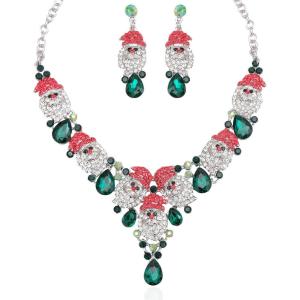 imageCute Christmas Necklace Statement Santa Claus Dangle Earrings Xmas Party Costume Jewelry Sets Gift for Women GirlsStyle B