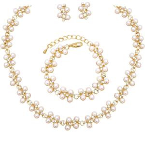 imageElegant Wedding Jewelry Sets Bridal Necklace Link Bracelet Earrings Sets Choker Necklace Prom Costume Accessories for Bridesmaid BrideStyle 5white pearlgold tone