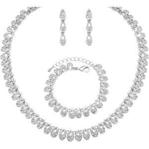 imageElegant Wedding Jewelry Sets Bridal Necklace Link Bracelet Earrings Sets Choker Necklace Prom Costume Accessories for Bridesmaid Bridestyle 2 white