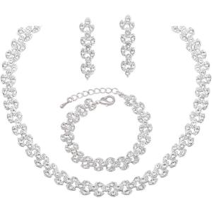 imageElegant Wedding Jewelry Sets Bridal Necklace Link Bracelet Earrings Sets Choker Necklace Prom Costume Accessories for Bridesmaid Bridestyle 3 white