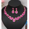 imageCSY Elegant Bridal Necklace Earrings Bracelet Ring Set for Bride Bridesmaid Tear Drop Crystal Wedding Prom Costume Jewelry Sets for Womenhot pink  gold plated