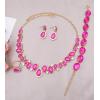 imageCSY Elegant Bridal Necklace Earrings Bracelet Ring Set for Bride Bridesmaid Tear Drop Crystal Wedding Prom Costume Jewelry Sets for Womenhot pink  gold plated