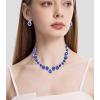 imageCSY Elegant Bridal Necklace Earrings Bracelet Ring Set for Bride Bridesmaid Tear Drop Crystal Wedding Prom Costume Jewelry Sets for Womenroyal blue  platinum plated
