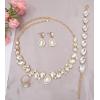 imageCSY Elegant Bridal Necklace Earrings Bracelet Ring Set for Bride Bridesmaid Tear Drop Crystal Wedding Prom Costume Jewelry Sets for Womenwhite crystal  gold plated