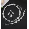 imageCSY Elegant Bridal Necklace Earrings Bracelets Leaves Shape Wedding Prom Dress Accessories Rhinestones Jewelry Sets for Bride BridesmaidStyle  3 White pearl  Silver tone