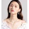 imageCSY Elegant Bridal Necklace Earrings Bracelets Leaves Shape Wedding Prom Dress Accessories Rhinestones Jewelry Sets for Bride BridesmaidStyle 1  White pearl  gold tone