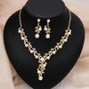 imageCSY Elegant Bridal Necklace Earrings Bracelets Leaves Shape Wedding Prom Dress Accessories Rhinestones Jewelry Sets for Bride BridesmaidStyle 1  White pearl  gold tone