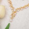 imageCSY Elegant Bridal Necklace Earrings Bracelets Leaves Shape Wedding Prom Dress Accessories Rhinestones Jewelry Sets for Bride BridesmaidStyle 1  White pearl  gold tone
