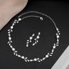 imageCSY Luxury Bridal Necklace Earrings Bracelet Cubic Zirconia Wedding Jewelry for Bride CZ Crystal Pearl Floral Vine Silver Jewelry Set WomenStyleBsilvernecklace earrings bracelet