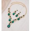 imageCSY Womens Elegant Bridal Necklace Earrings Stretch Bangle Bracelsts Set for Bride Bridesmaid Wedding Teardrop Crystal Costume Jewelry SetsGreen Crystal