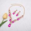 imageCSY Womens Elegant Bridal Necklace Earrings Stretch Bangle Bracelsts Set for Bride Bridesmaid Wedding Teardrop Crystal Costume Jewelry SetsHot pink crystalGold tone