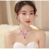 imageCSY Womens Elegant Bridal Necklace Earrings Stretch Bangle Bracelsts Set for Bride Bridesmaid Wedding Teardrop Crystal Costume Jewelry SetsHot pink crystalGold tone