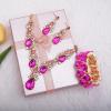 imageCSY Womens Elegant Bridal Necklace Earrings Stretch Bangle Bracelsts Set for Bride Bridesmaid Wedding Teardrop Crystal Costume Jewelry SetsHot pink crystalGold tone