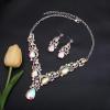 imageCSY Womens Elegant Bridal Necklace Earrings Stretch Bangle Bracelsts Set for Bride Bridesmaid Wedding Teardrop Crystal Costume Jewelry SetsIridescent AB CrystalSilver tone