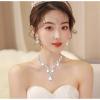 imageCSY Womens Elegant Bridal Necklace Earrings Stretch Bangle Bracelsts Set for Bride Bridesmaid Wedding Teardrop Crystal Costume Jewelry SetsIridescent AB CrystalSilver tone