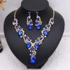 imageCSY Womens Elegant Bridal Necklace Earrings Stretch Bangle Bracelsts Set for Bride Bridesmaid Wedding Teardrop Crystal Costume Jewelry SetsRoyal blueGold tone
