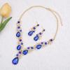 imageCSY Womens Elegant Bridal Necklace Earrings Stretch Bangle Bracelsts Set for Bride Bridesmaid Wedding Teardrop Crystal Costume Jewelry SetsRoyal blueGold tone