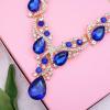 imageCSY Womens Elegant Bridal Necklace Earrings Stretch Bangle Bracelsts Set for Bride Bridesmaid Wedding Teardrop Crystal Costume Jewelry SetsRoyal blueGold tone