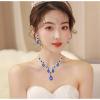 imageCSY Womens Elegant Bridal Necklace Earrings Stretch Bangle Bracelsts Set for Bride Bridesmaid Wedding Teardrop Crystal Costume Jewelry SetsRoyal blueGold tone
